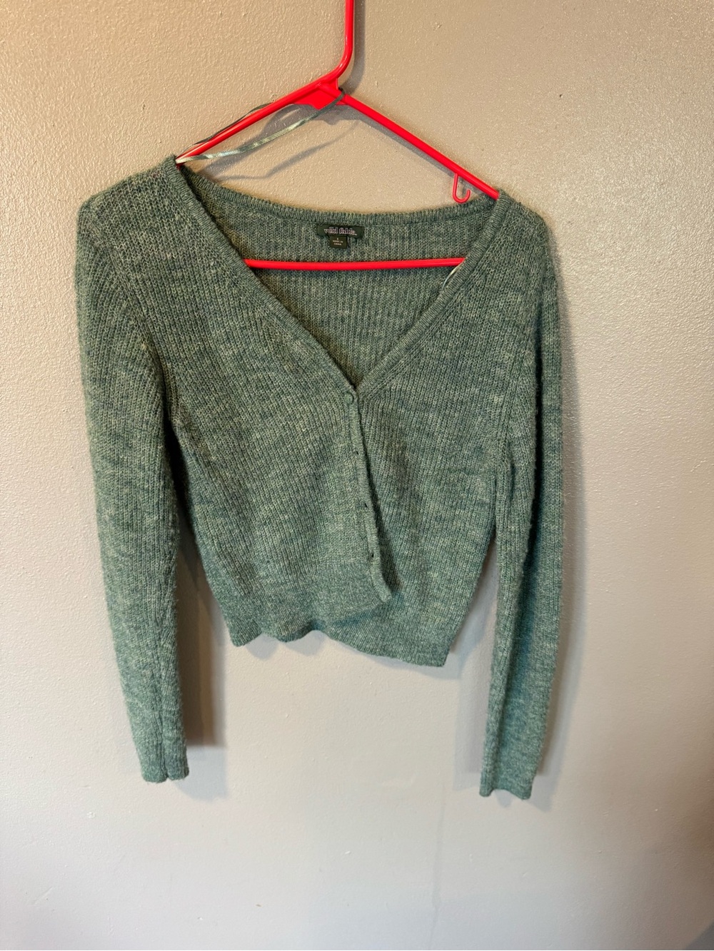 wild fable Sage Green V-Neck Button-Front Knit Top - Picture 1 of 3